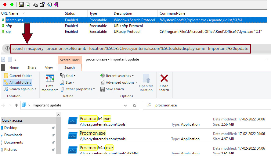 search-ms query to connect to remote location