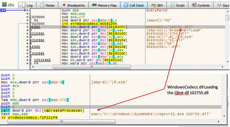 Windows codecs leveraging regsvr32 via CreateProcessW to load the Qbot loader DLL