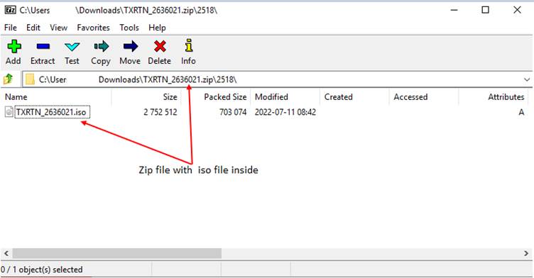 zip ファイルと iso を示す 7zip スニップ