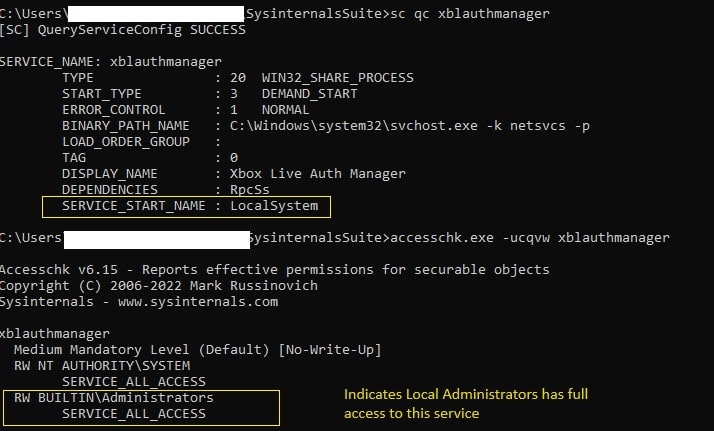 Figure 2: Checking service permissions
