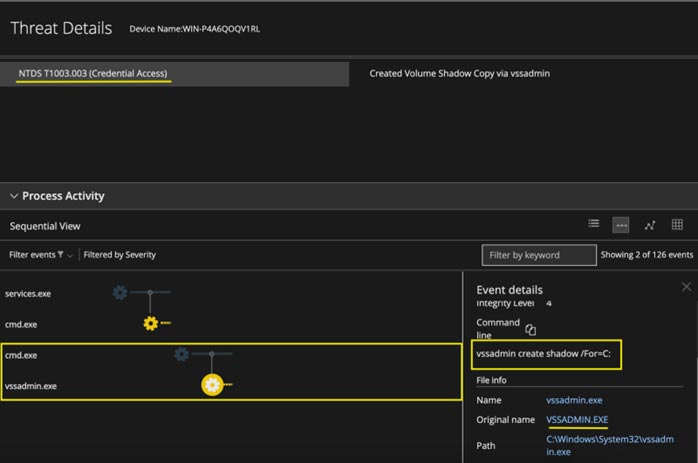 Figure 23 : NTDS copy create and dump alert