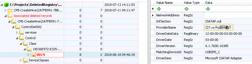 Incorrectly recovered registry data