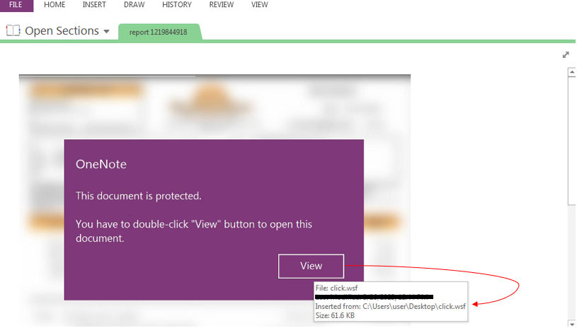 Figure 24: OneNote section with malicious WSF
