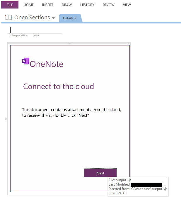 Figure 29: OneNote section with JS