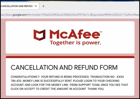 Figure 4: Fake cancellation form