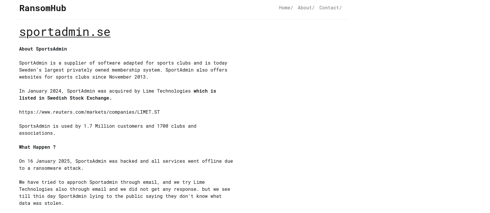 Figure 16: sportadmin.se appearance on RansonHub’s leak blog