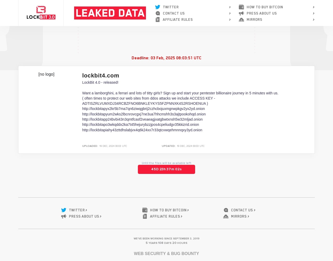 Figure 4: LockBit RaaS admin panel hacked and SQL DB leaked