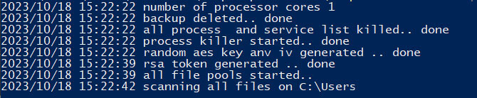 Figure 19 - The start of the execution log when the Kuiper ransomware version B (Windows targeting) starts