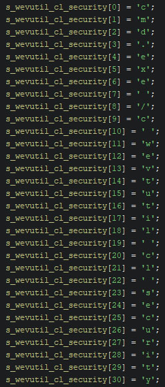 Figure 28 - The stack string once retyped and renamed, as shown in Ghidra’s decompiler