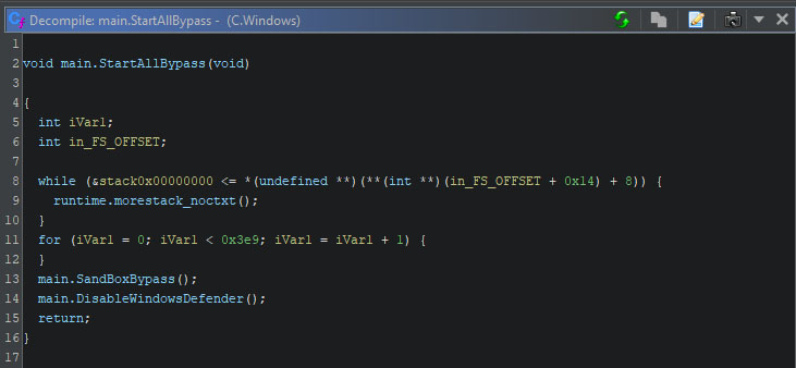 Figure 34 - All bypass methods, including the empty loop, in the Windows variant of version C
