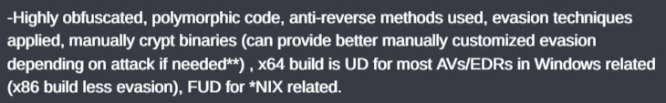 Figure 52 - The AV/EDR evasion ‘promise’ in the original sales post