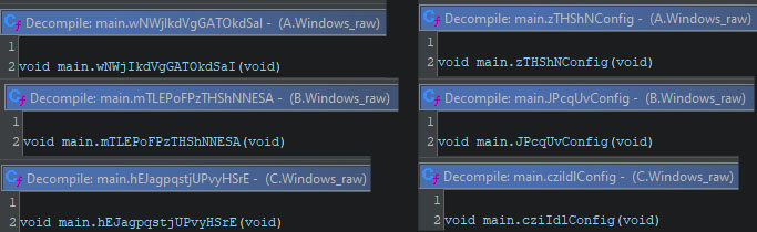 Figure 53 - Fully randomised function names on the left, and partially random names on the right