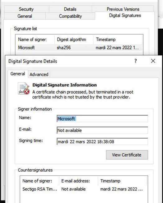 Figure 3. Signed assembly using stolen Microsoft Certificate