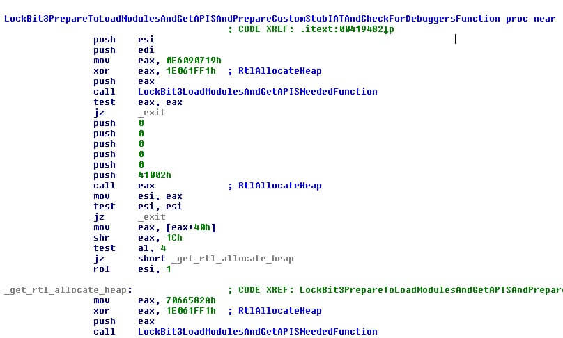 図 2: LockBit 3.0 は新しいモジュールと新しい API を読み込みます