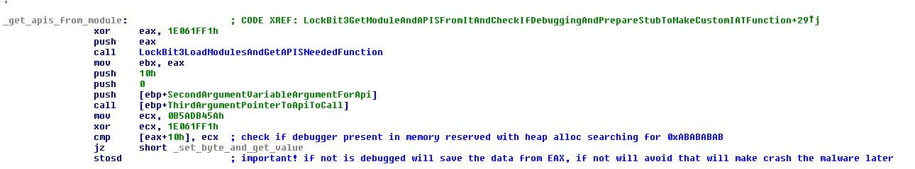 Figure 4: One trick to catch debuggers used by LockBit 3.0