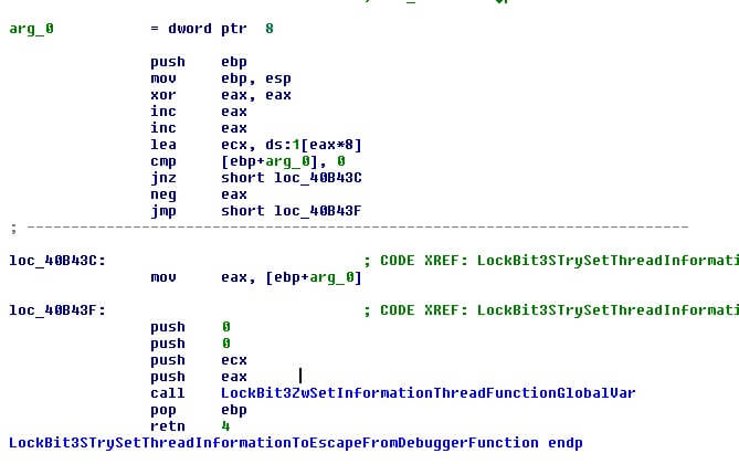 Figure 5: Other trick to catch debuggers using SetThreadInformation