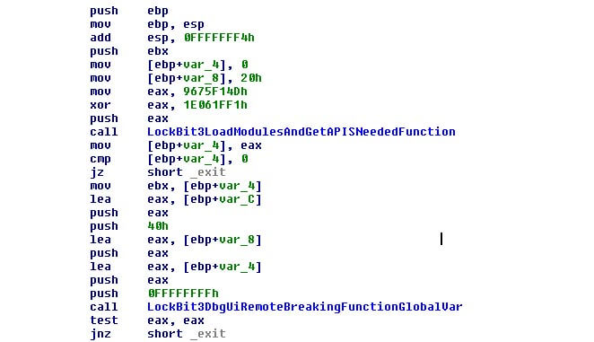 Figure 6: Further attempts to evade debuggers using DbgUiRemoteBreaking