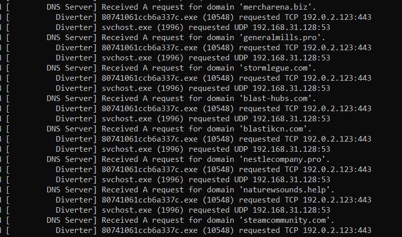 Figure 17: Lumma attempting to connect to the list of embedded
domains