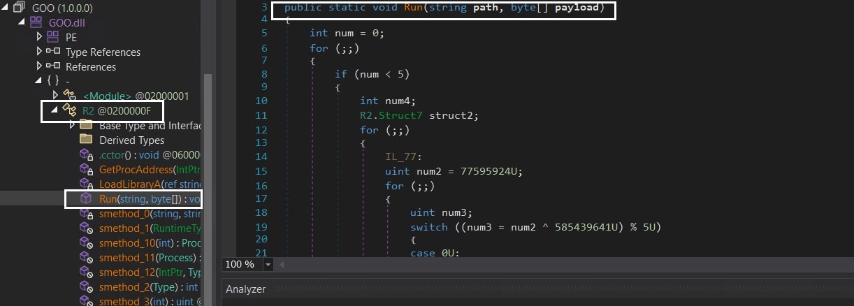 Figure 4: .NET assembly and the function used to invoke Lumma
payload