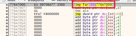 Figure 7: Jmp far instruction for 32 to 64 bit transition