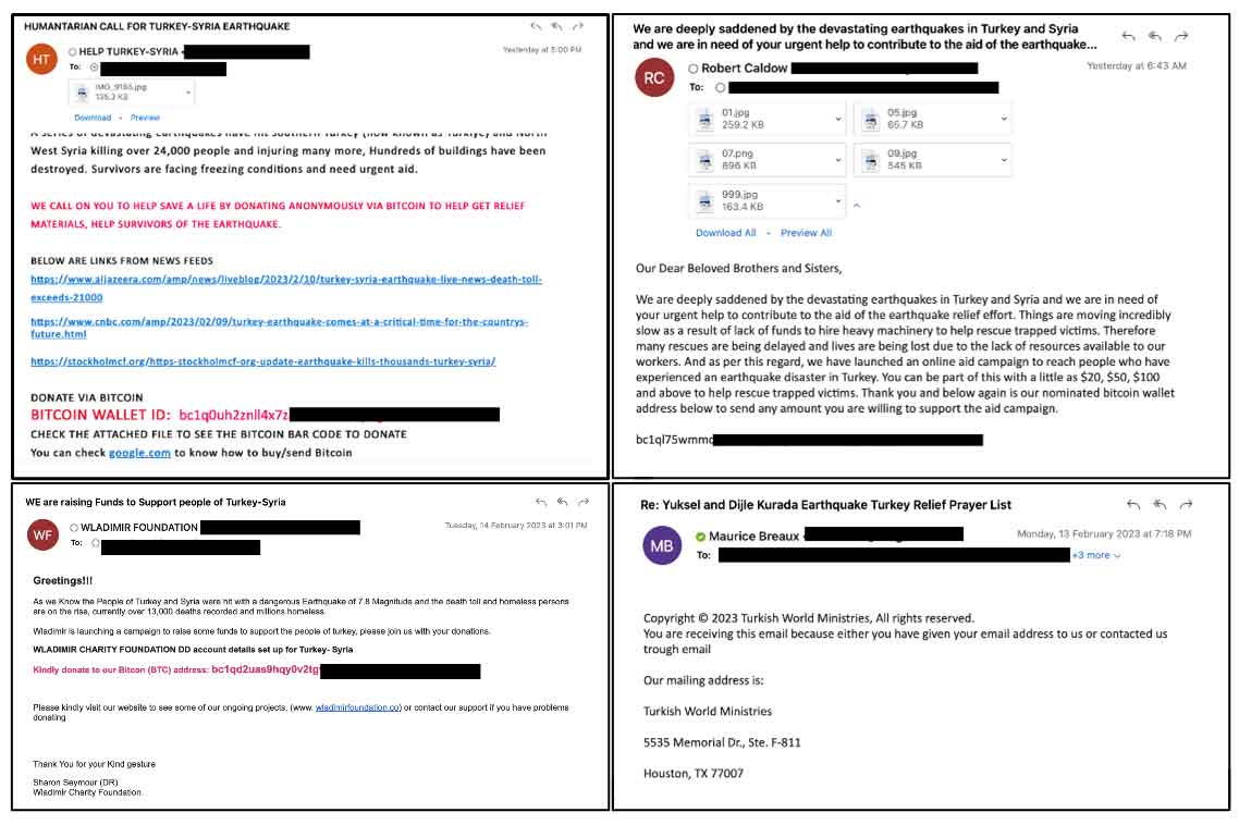 Figure 3 – Malicious Emails for Donation Scams