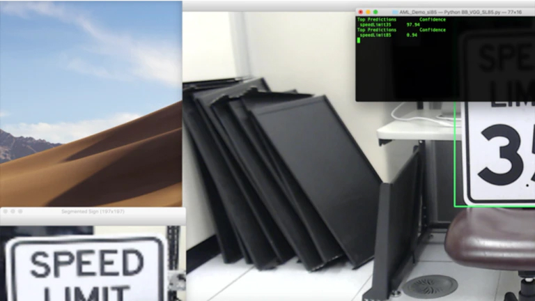 Video demo of our resilient classifier in the lab which correctly recognizes the 35-mph speed limit sign, even when it is partially obstructed