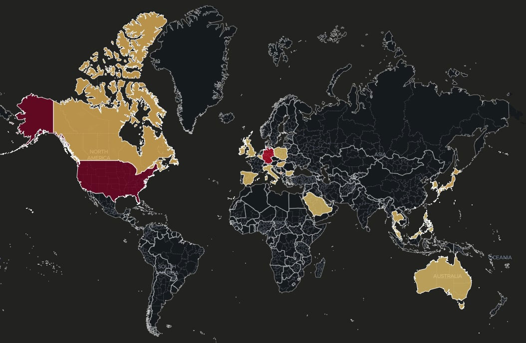 Figure 18: 0bj3ctivityStealer’s global heatmap detections.
