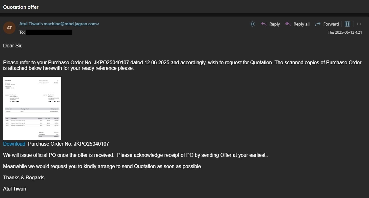 Figure 2: Malicious phishing email.