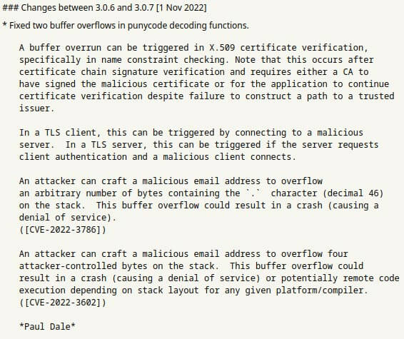 Figure 1: Summary of changes and description of CVEs