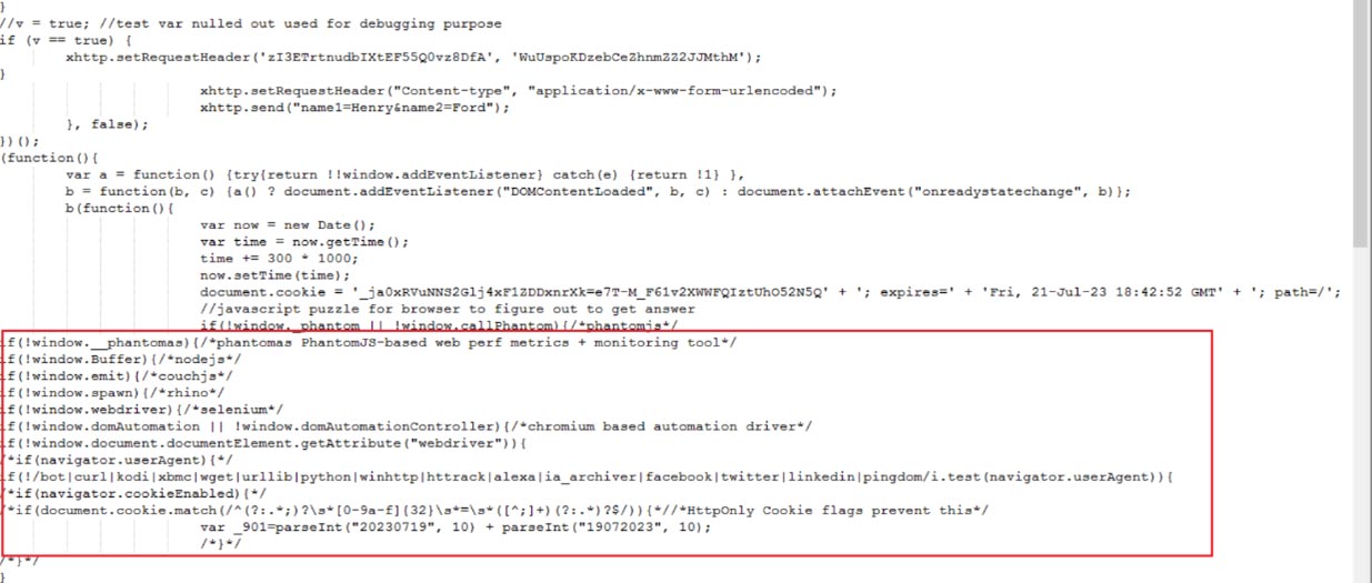 Fig 5: De-obfuscated Cloudflare response showing anti-bot mechanism