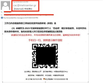 Fig 7: Email containing only an embedded image having text and QR Code