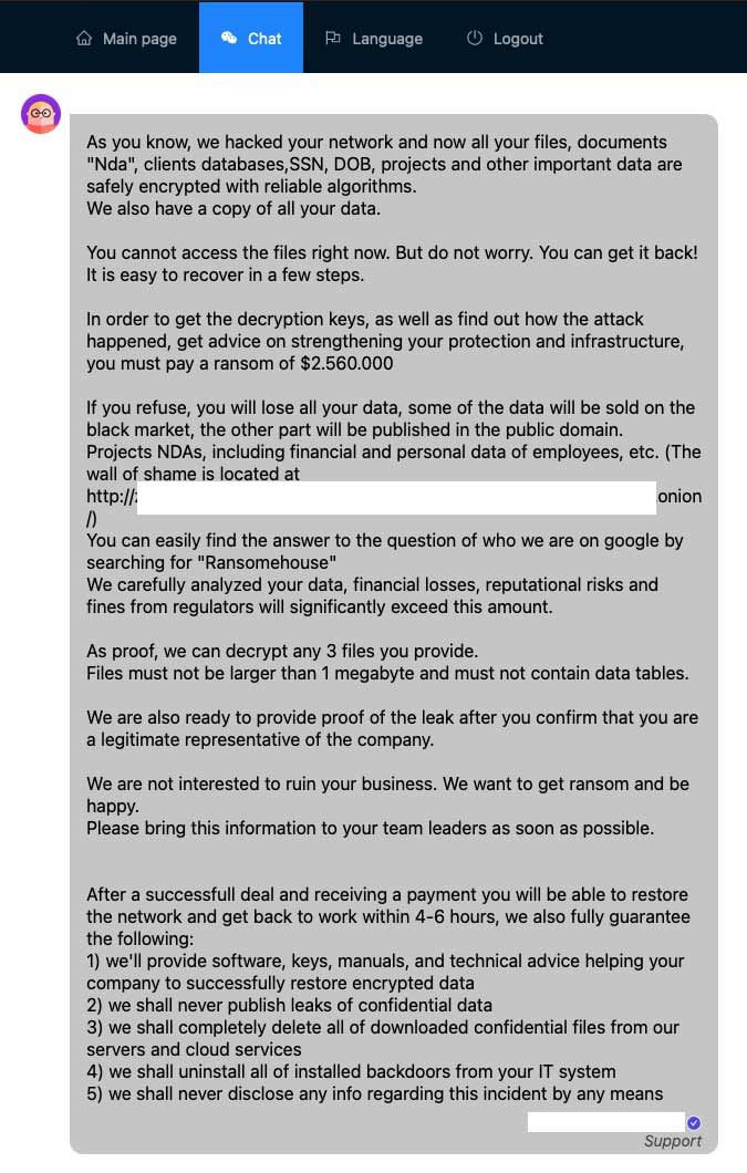 Figure 4 - A part of the ransom payment negotiation