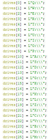 Figure 12 - The qwerty-keyboard based drive letter order array