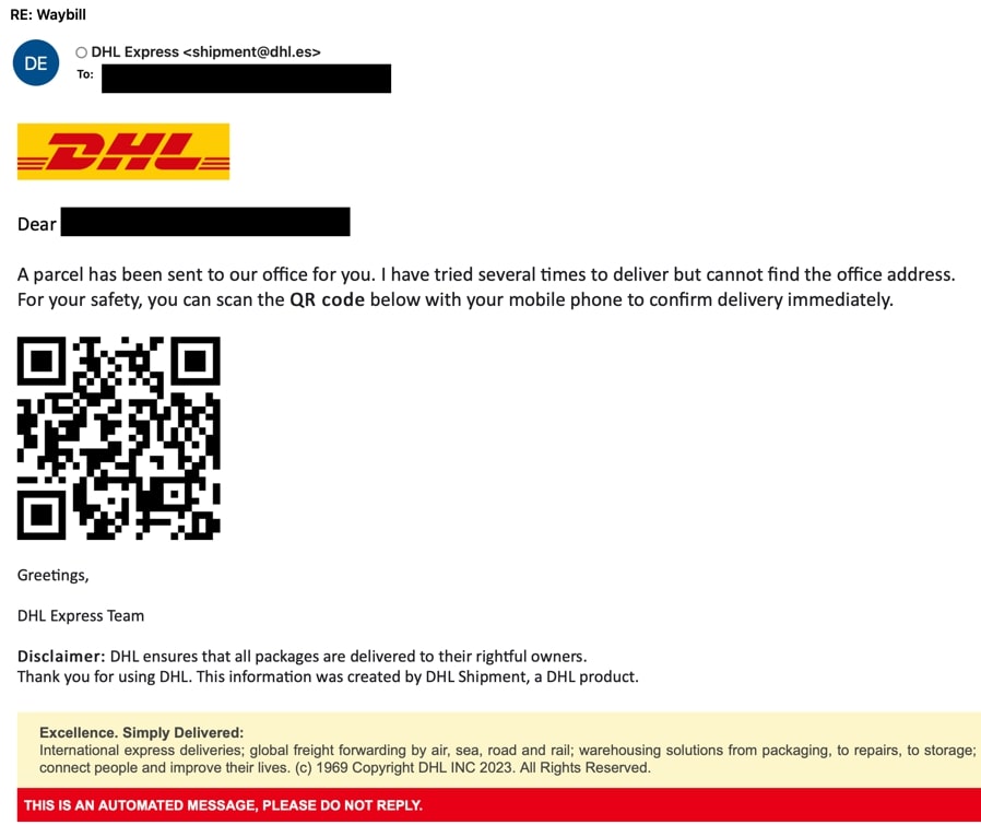 Figure 5: DHL Quishing Email