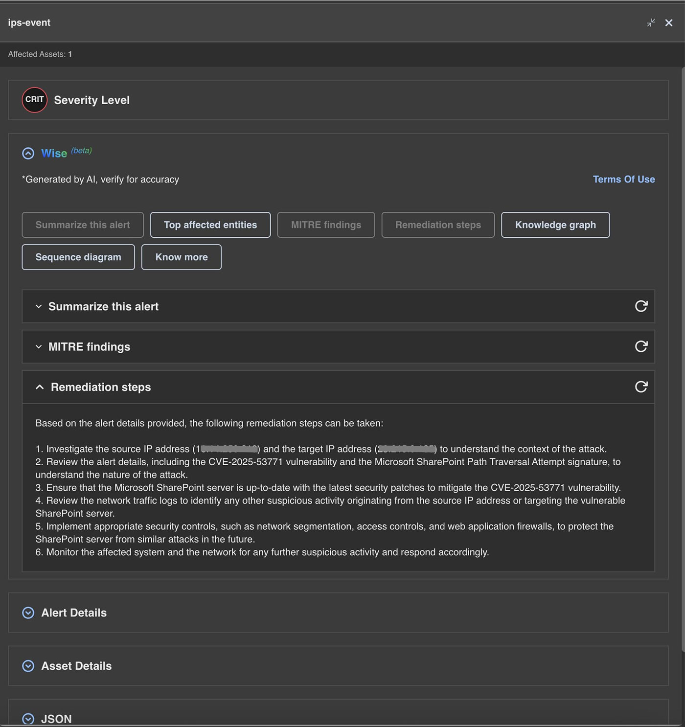 Figure 15: NDR Remediation Steps for CVE-2025-53771