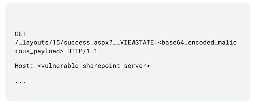 Figure 5: Specially crafted GET request which spawns a PowerShell reverse shell
