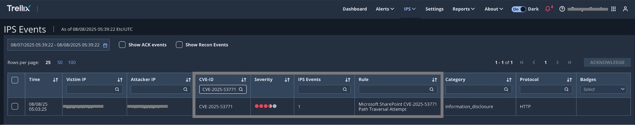 Figure 9: NX Alert View for CVE-2025-53771