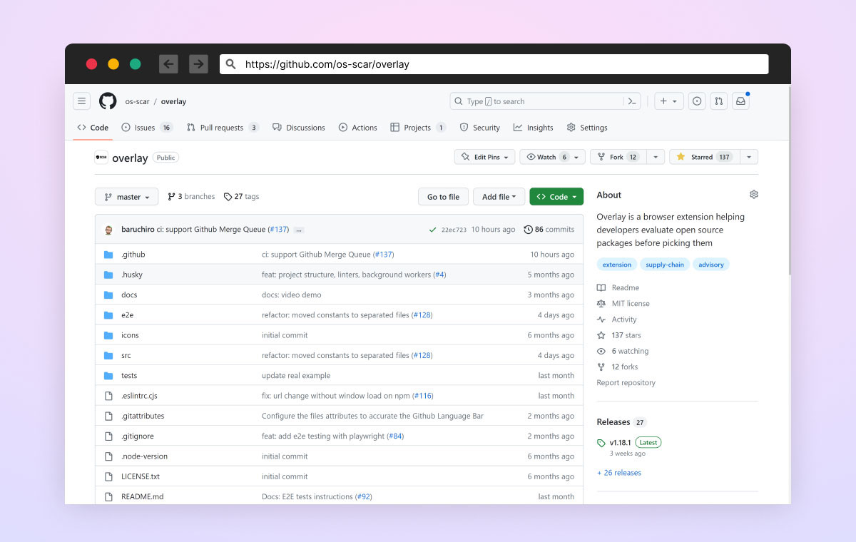 Figure 10: A screenshot from the gitHub page of overlay https://github.com/os-scar/overlay