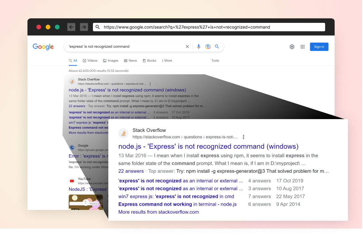 図 4: Google 検索エンジンでエラーを検索したスクリーンショット