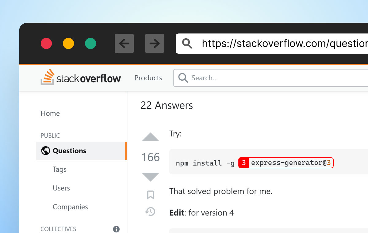 図 8: オーバーレイがブラウザーにインストールされた後の StackOverflow の回答のスクリーンショット